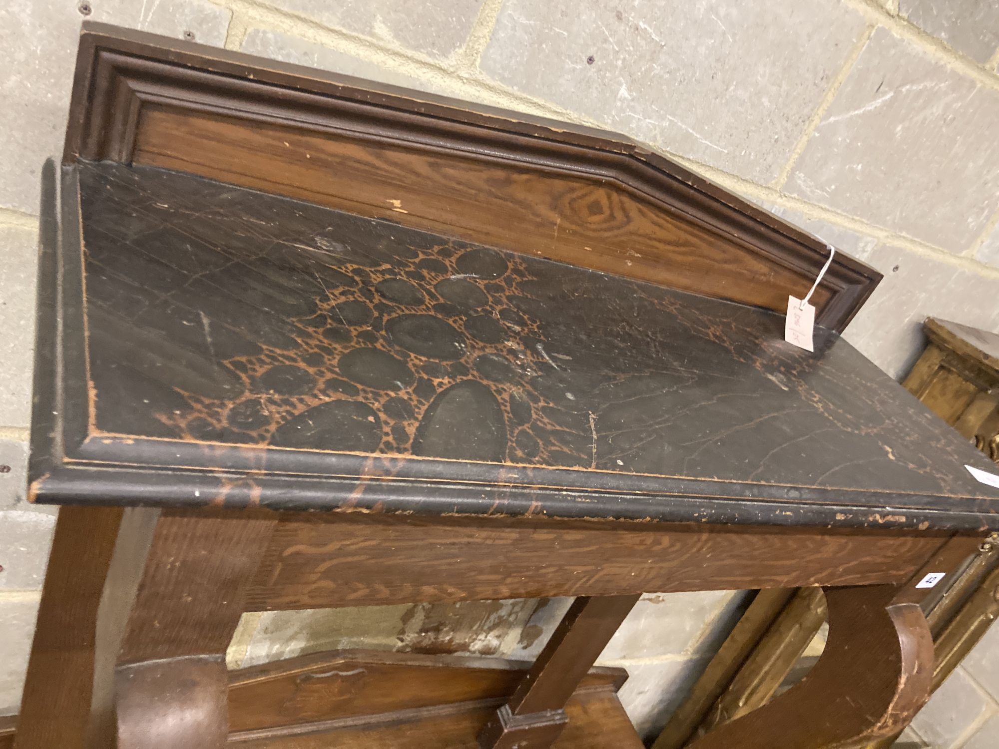 A Victorian painted, simulated grain and faux marble console table, width 92cm depth 36cm height 100cm